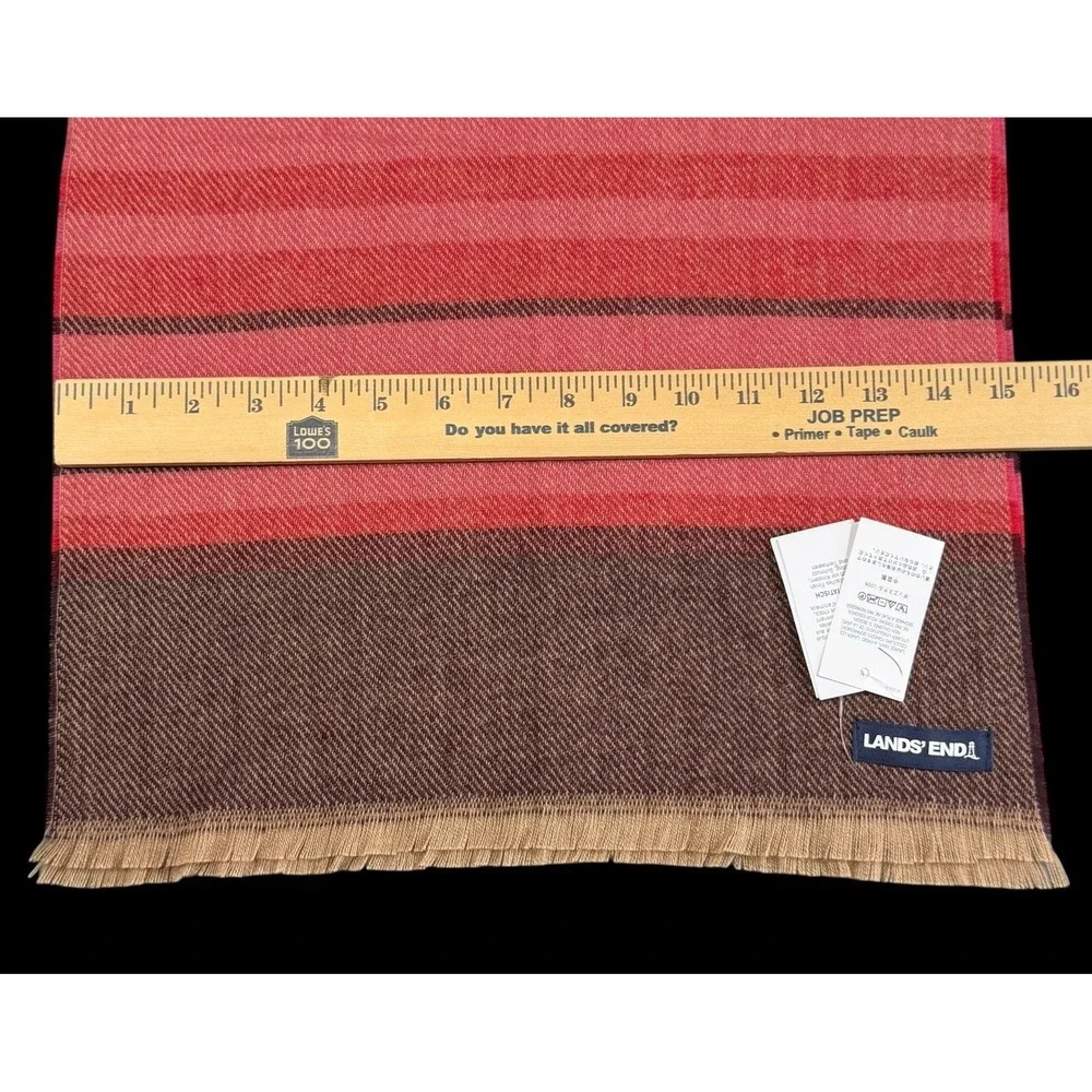 Land's End Women's Oblong Scarf Stripe Red Pink Tan Knit Classic 15 X 70 NWT